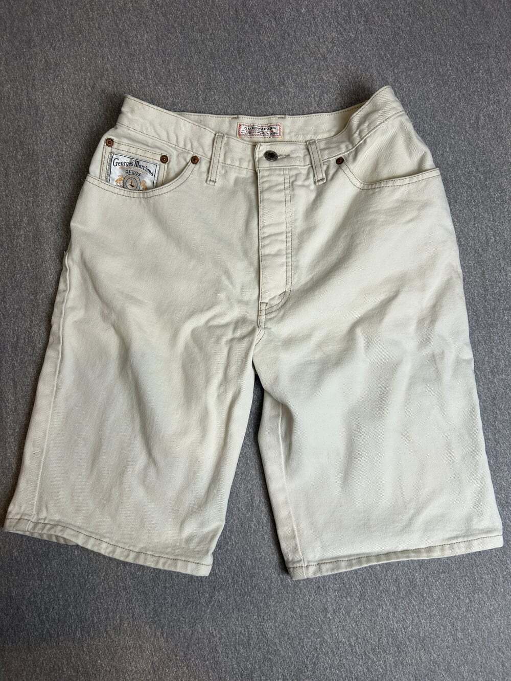 Vintage Guess Georges Marciano Cream Denim Shorts Size 31 Made in Canada